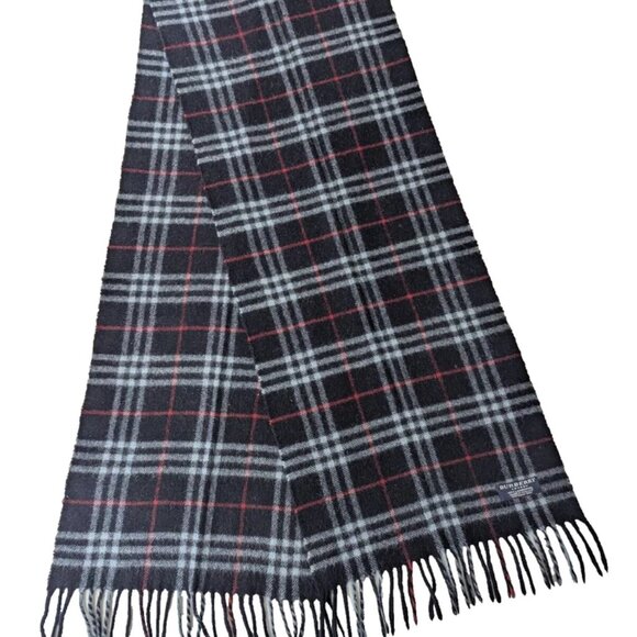 BURBERRY London Classic Nova Check Knit 100% Lambs Wool Fringe Black SCARF - Picture 1 of 6